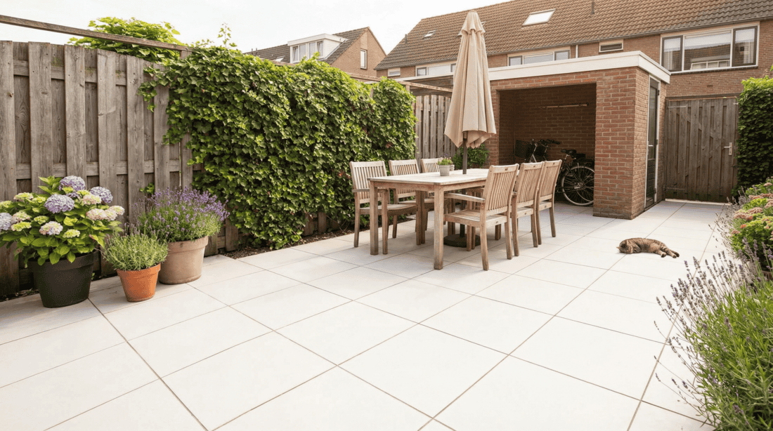 Kat in tuin keramische tegels